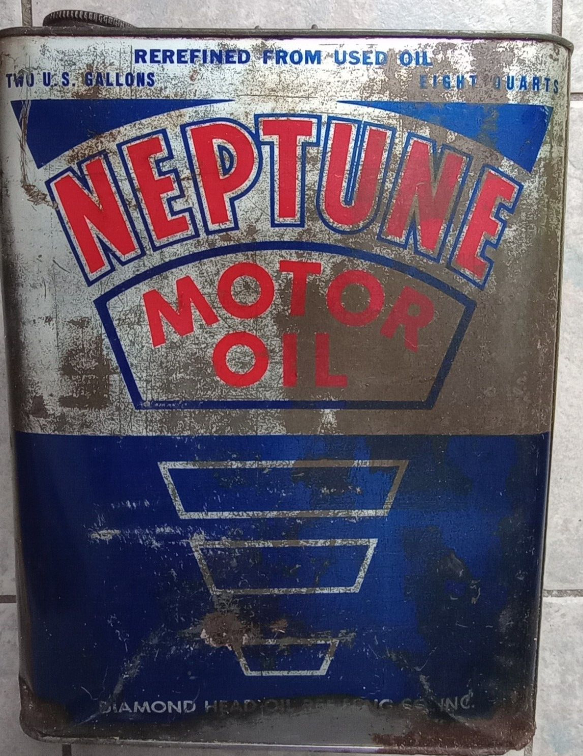 Rare Neptune Motor Oil Can Vintage Antique 2 Gal Empty Diamond Head Petroliana