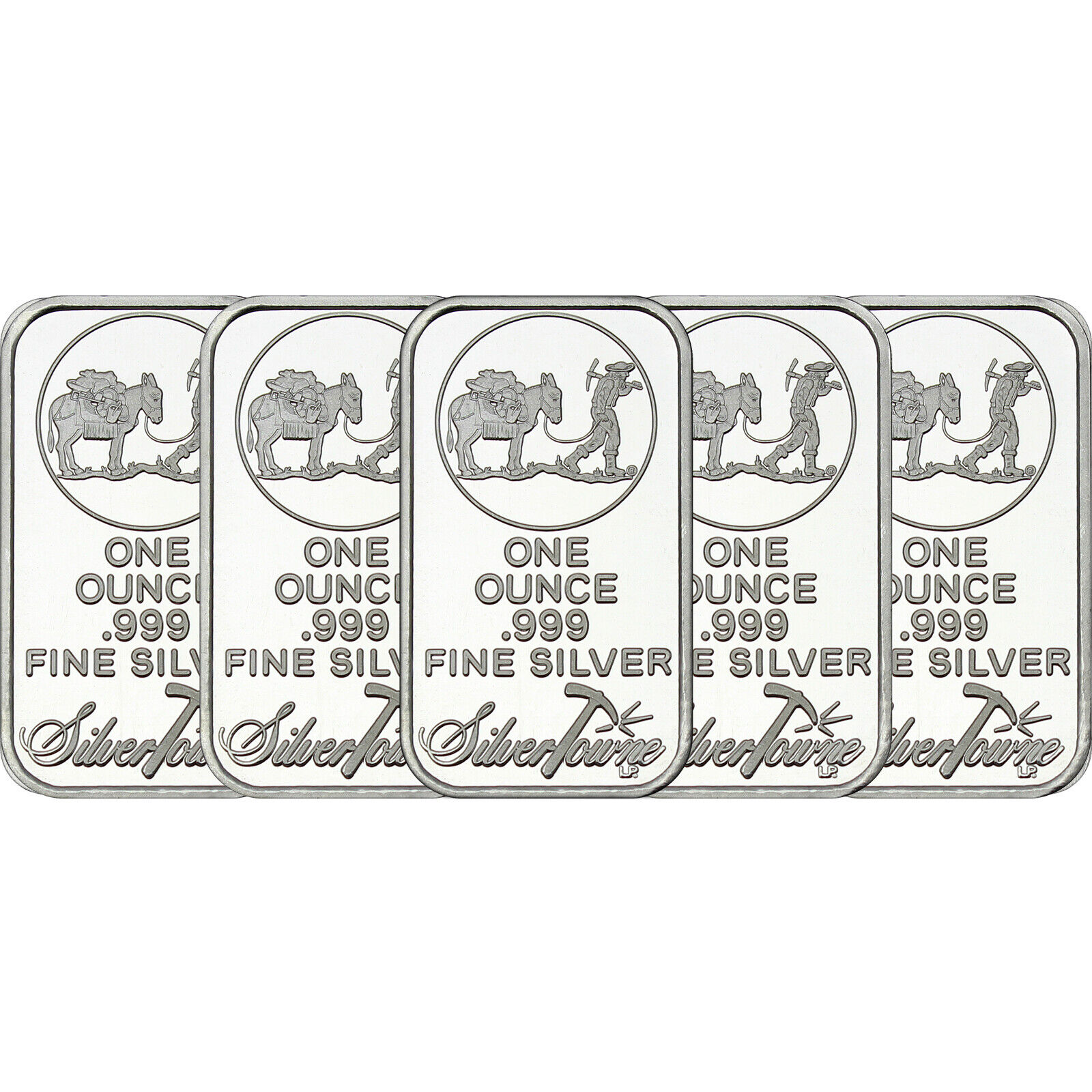 SilverTowne Trademark  Logo 1oz .999 Fine Silver Bar 5 Piece Lot