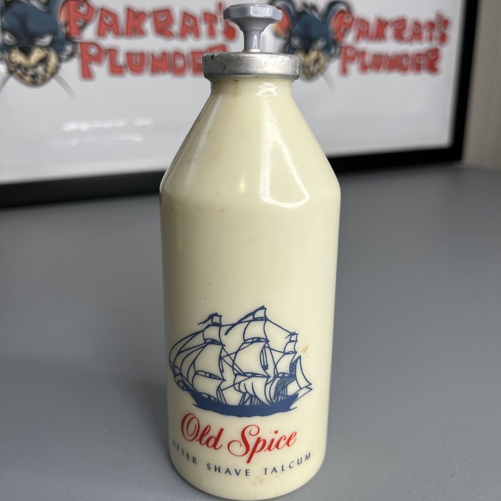 1956-59 Old Spice After Shave Talcum 3oz Bottle Gray Star Pintle / Stopper Used