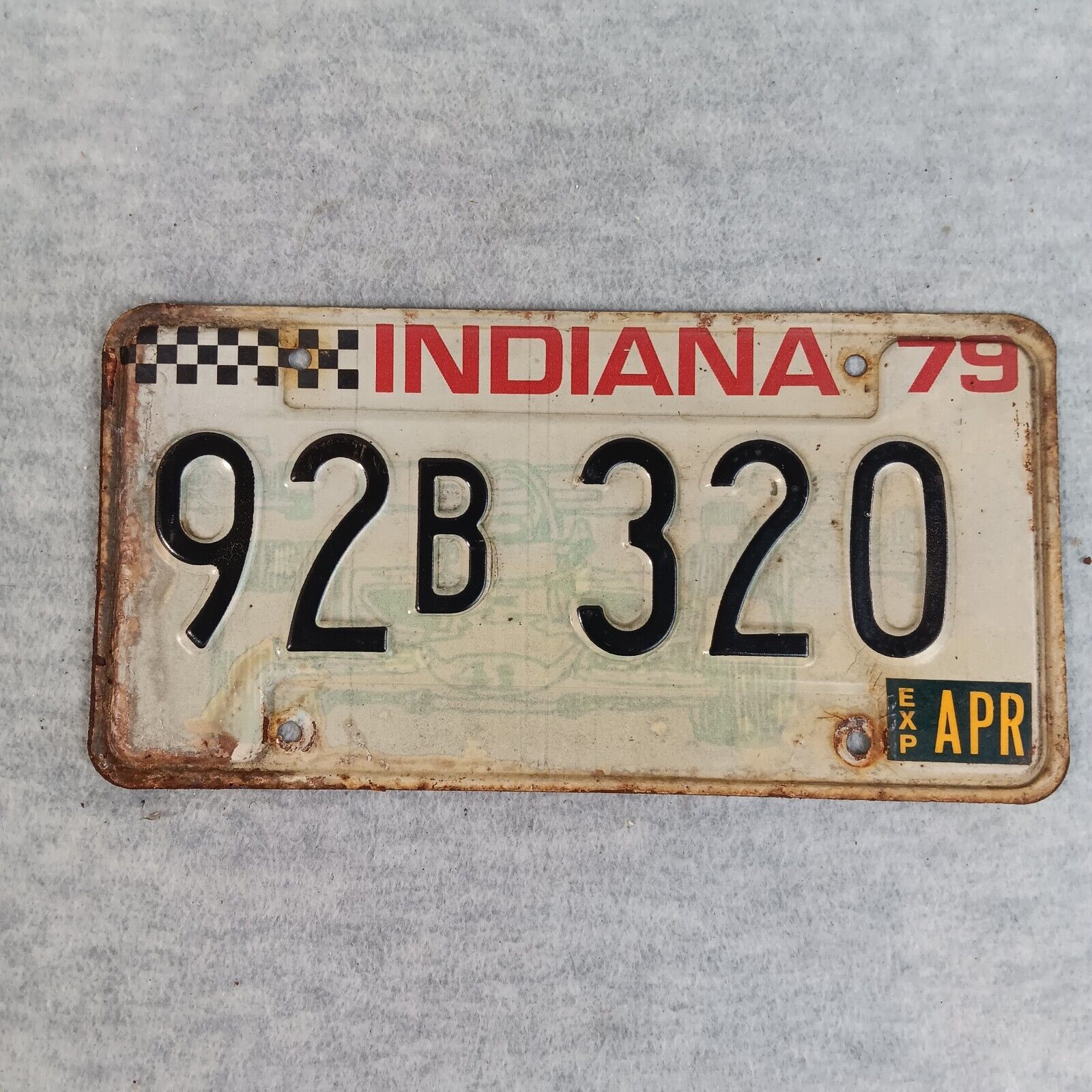 1979 Indiana Vehicle License Plate 92B 320 Garage Decor Mancave Ford Chevy