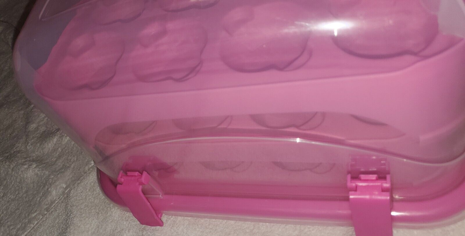 Cupcake Carrier with Lid Handle Secure Latches Storage Box Caddy Barbie Pink