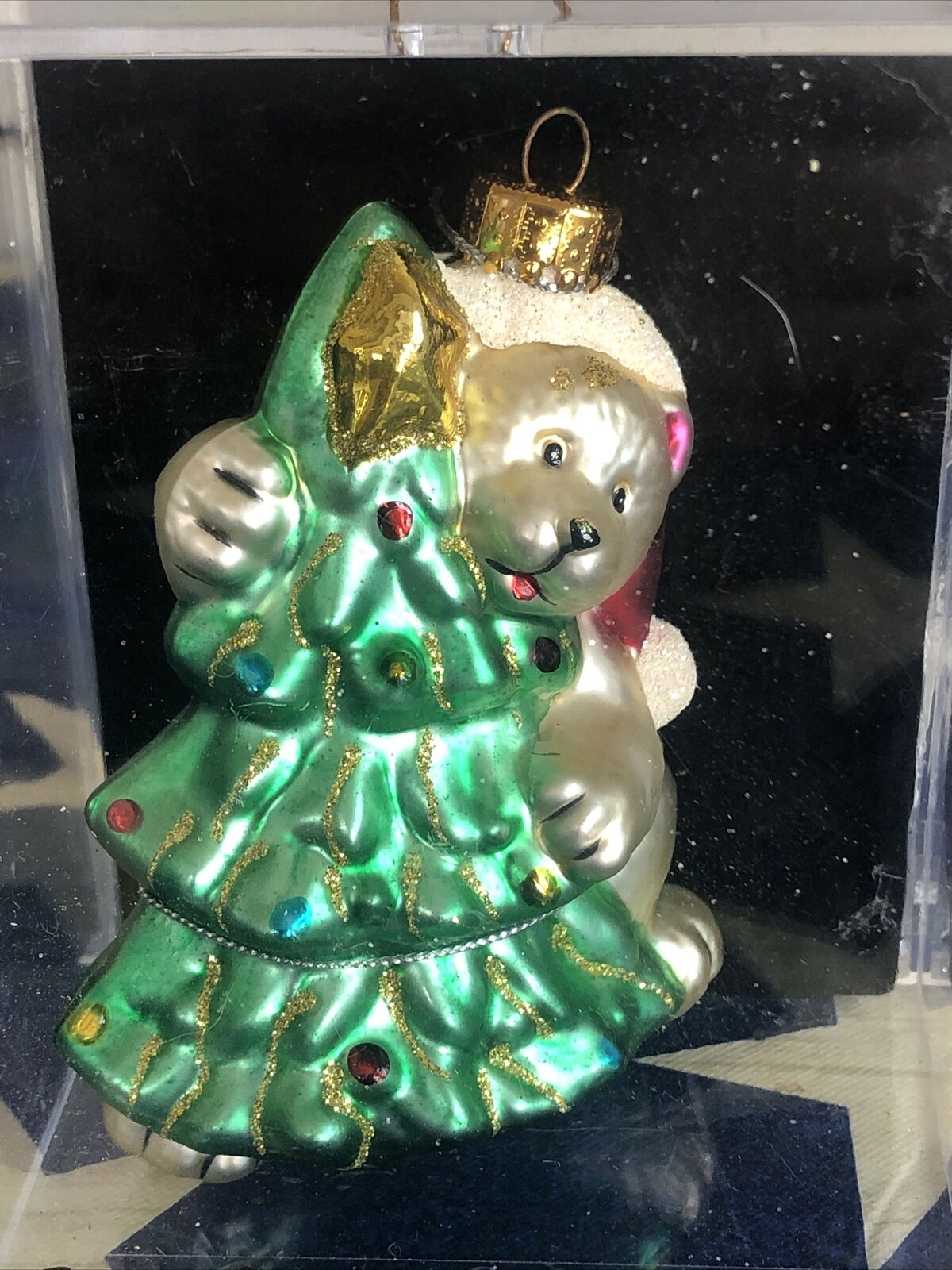 Christopher Radko Inspired Glass Polar Bear With Xmas Tree Christmas Ornament