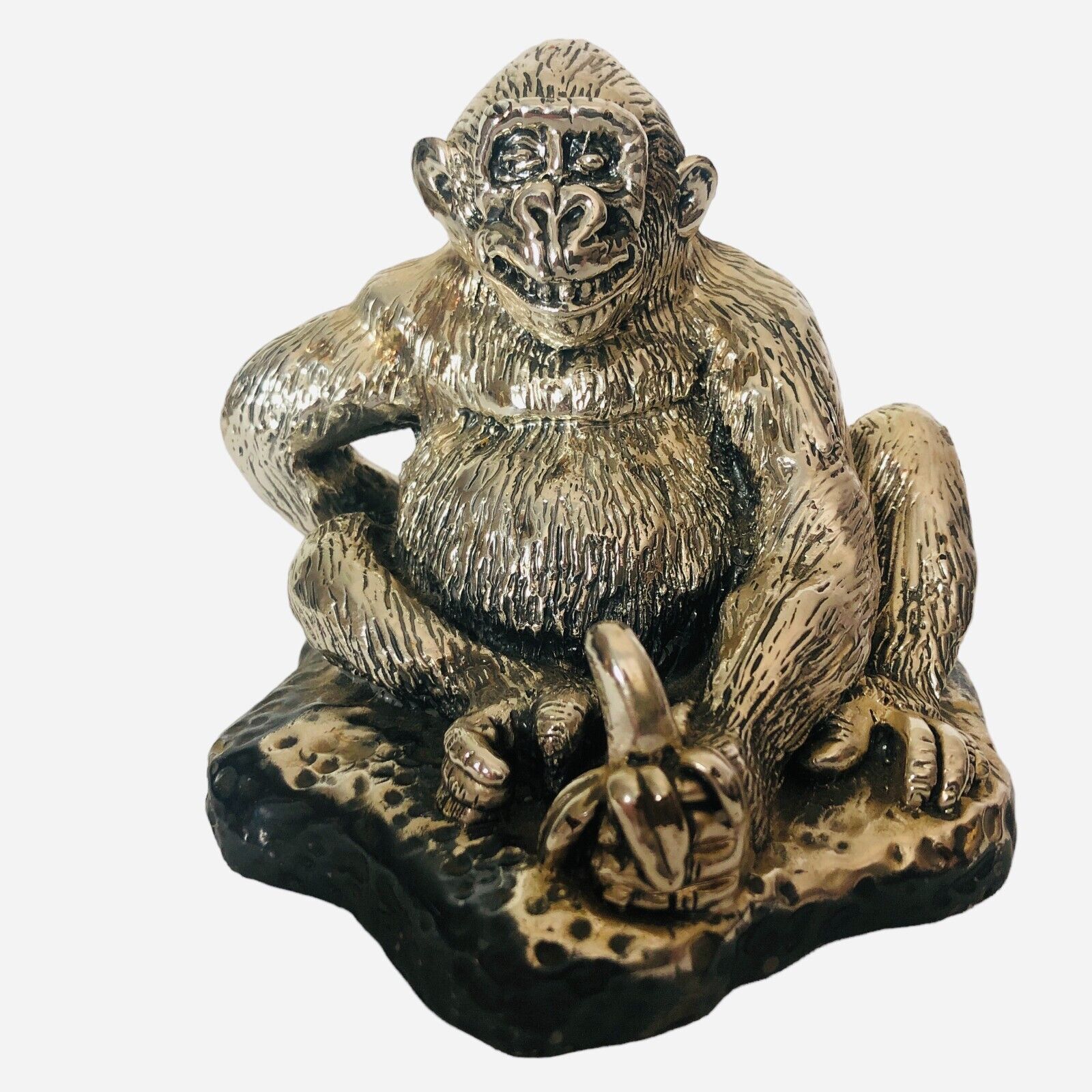 Vintage Zanfeld Plata 999 Smiling Gorilla Ape With Banana Figurine RARE