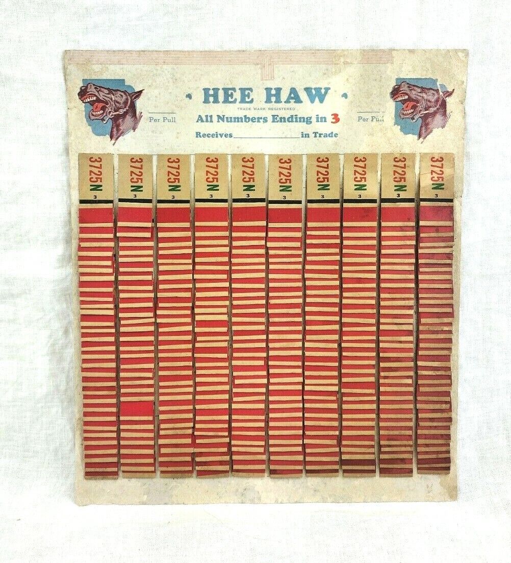 Vintage Hee Haw Tobacco Advertising Pull Tab Game Gambling