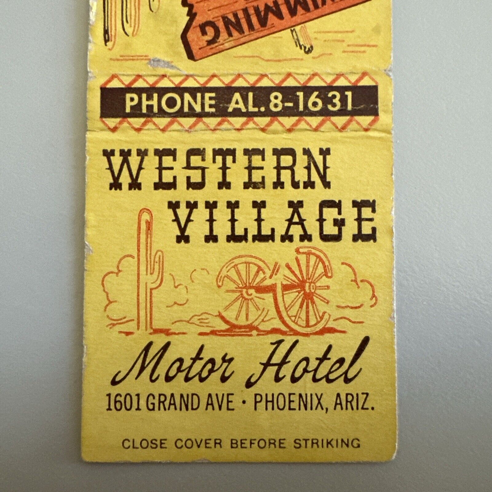 Vintage 1950s Western Village Motor Hotel Phoenix AZ Matchbook Cover