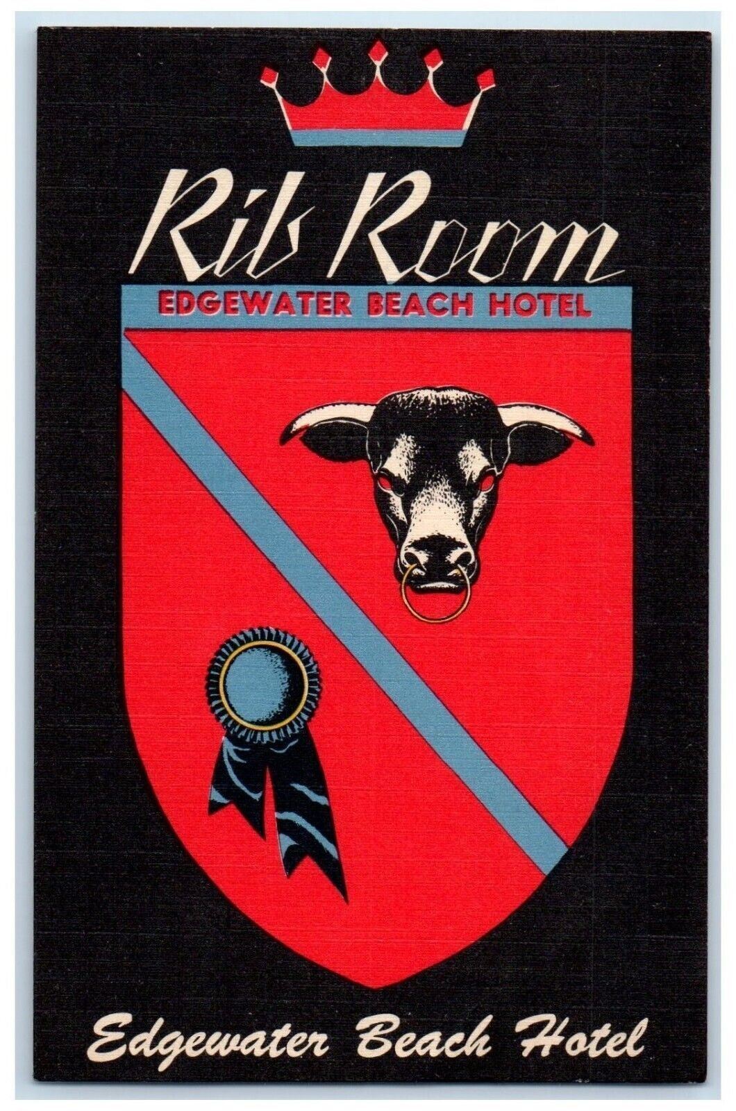 c1940's Rib Room Edgewater Beach Hotel And Restaurant Logo Chicago IL Postcard