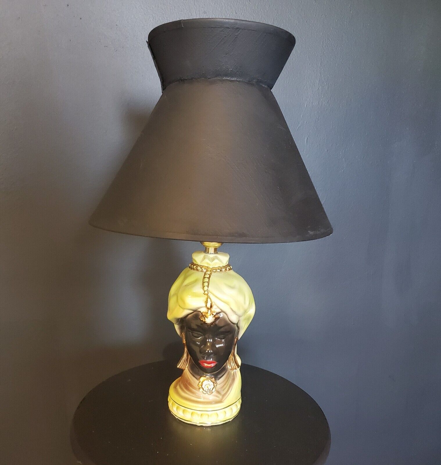 VINTAGE Rare Blackamoor Nubian Head Lamp with ORIGINAL SHADE 1950s 