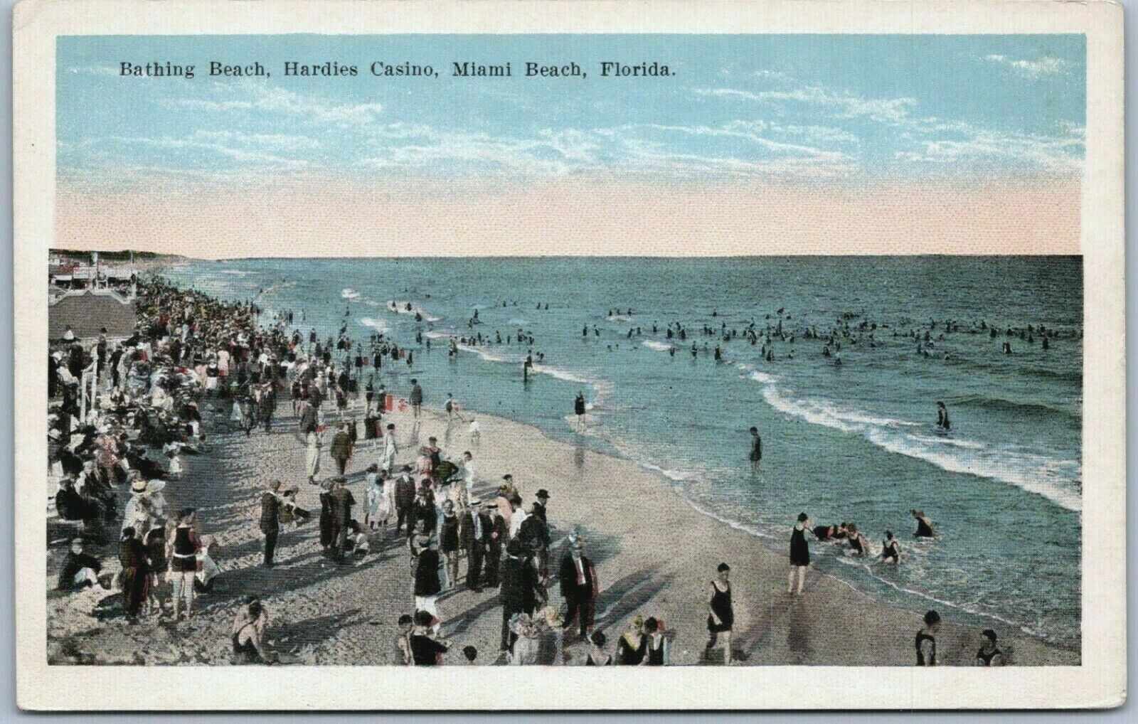 Postcard FL Bathing Beach People Swimming Ocean Scenic View Miami Beach Florida 