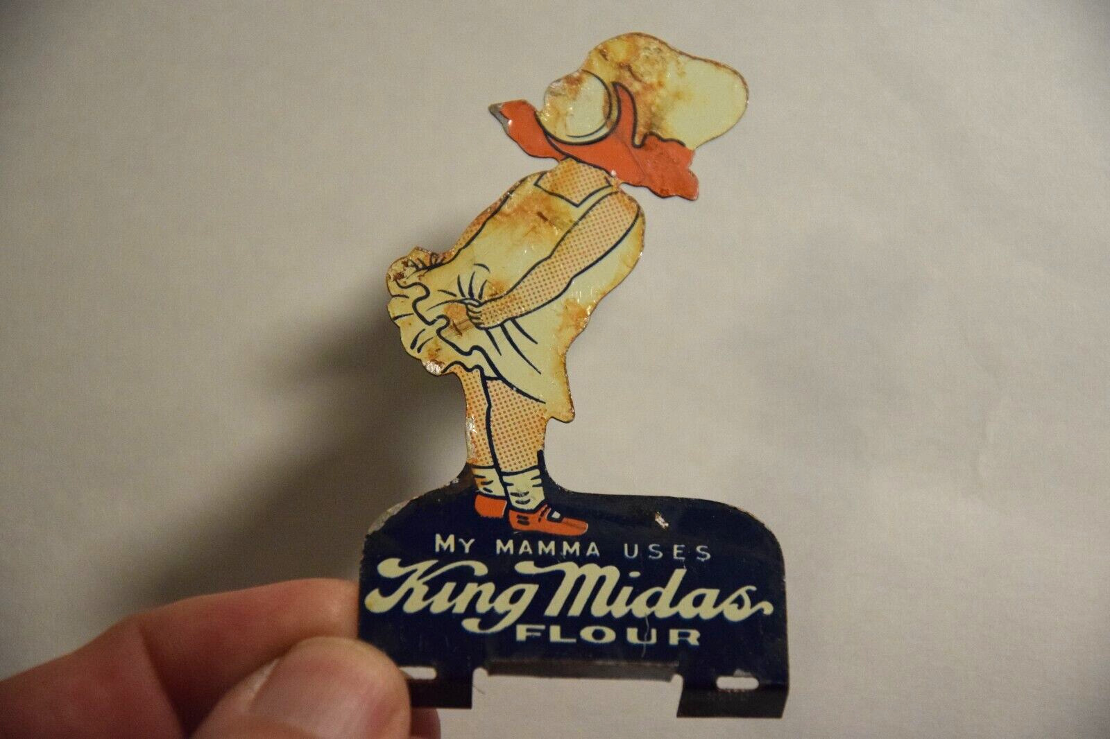 RARE 1930s KING MIDAS STANDING TIN  LITHO POT SCRAPER GENERAL STORE PROMO SIGN