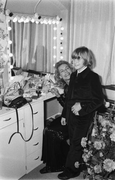 Lauren Bacall backstage with son Sam Robards at Her Majesty\'s OLD PHOTO