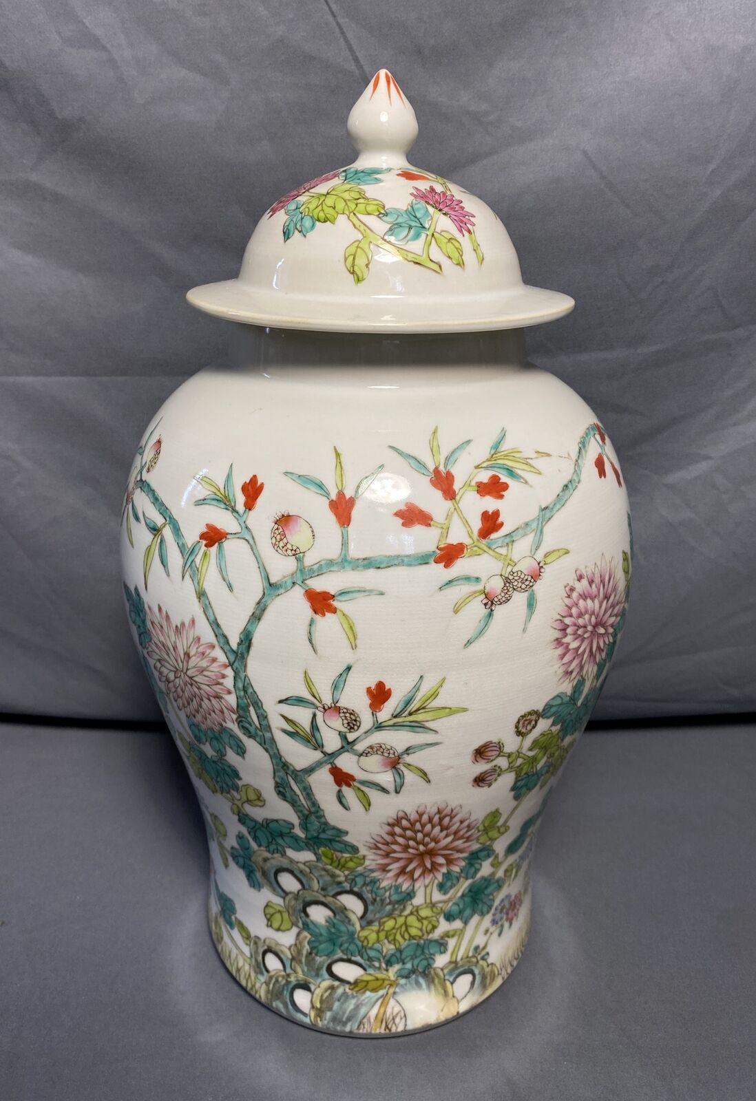 Antique Vintage Chinese Famille Verte Baluster Ginger Jar 20.5
