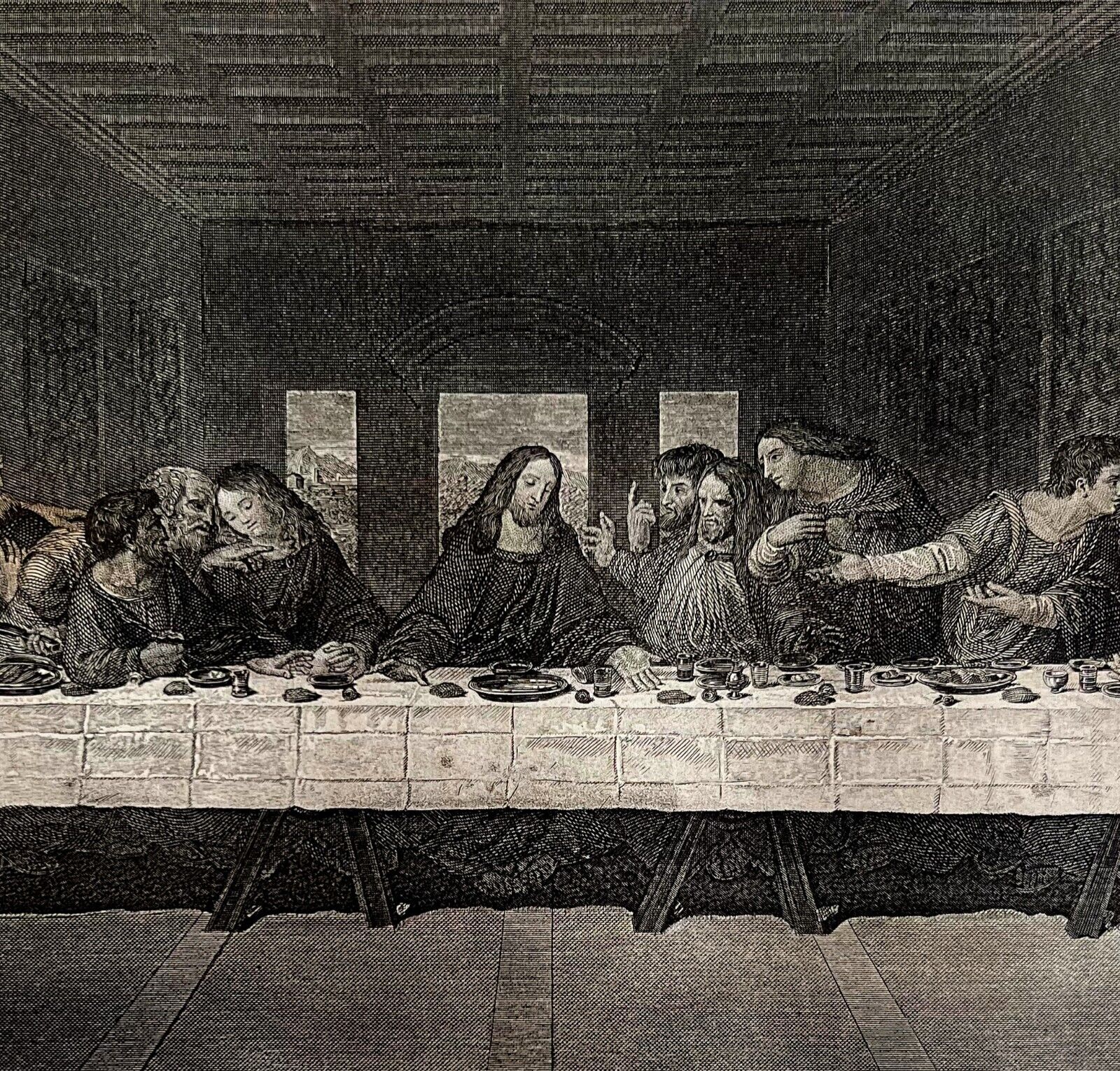 The Last Supper Da Vinci Lacmann Engraving 1868 Victorian Religious Art DWEE27