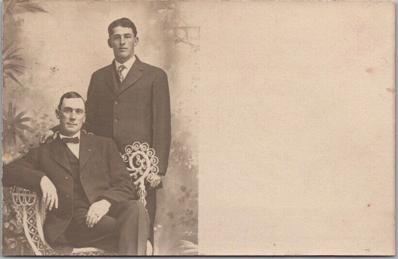 1908 PIERRE, SD Studio RPPC Photo Postcard Two Affectionate Young Men /Brothers?
