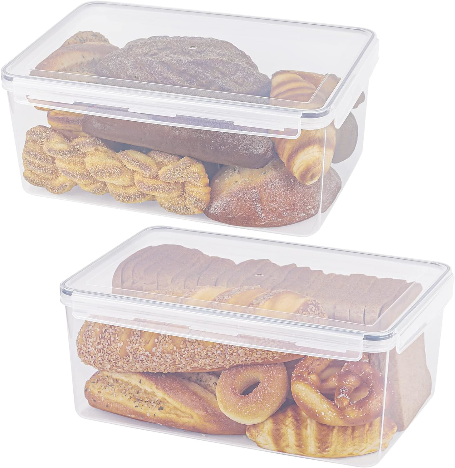 Tiawudi 2 Pack Large Bread Box for Kitchen Countertop Airtight Bread Stor