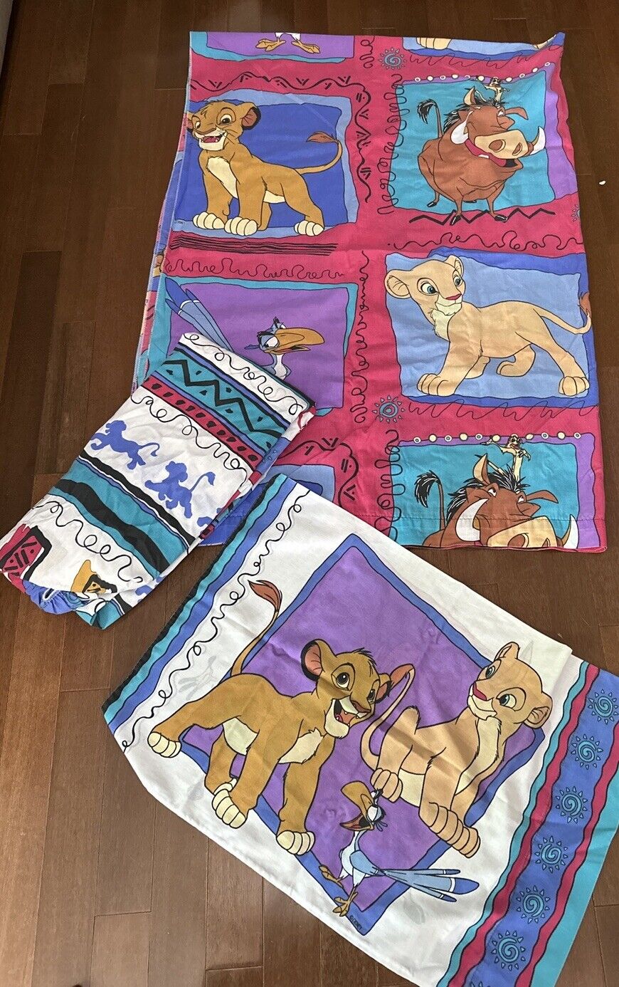 VTG Disney The Lion King Twin Size Complete Bed Sheet Set Flat Fitted Pillowcase