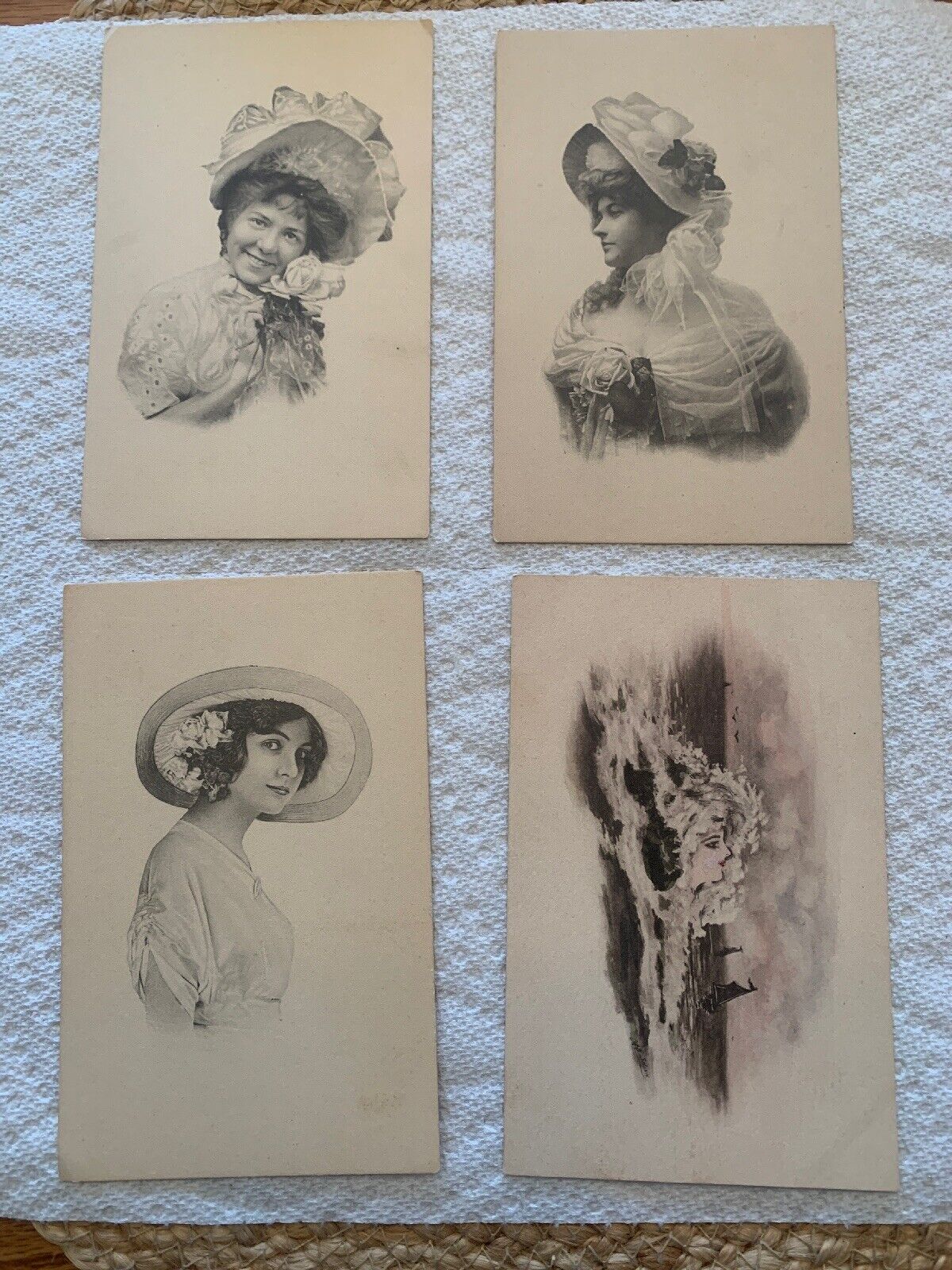 4 1900s Postcards Early Victorian Fashion Souvenir Vintage Ladies