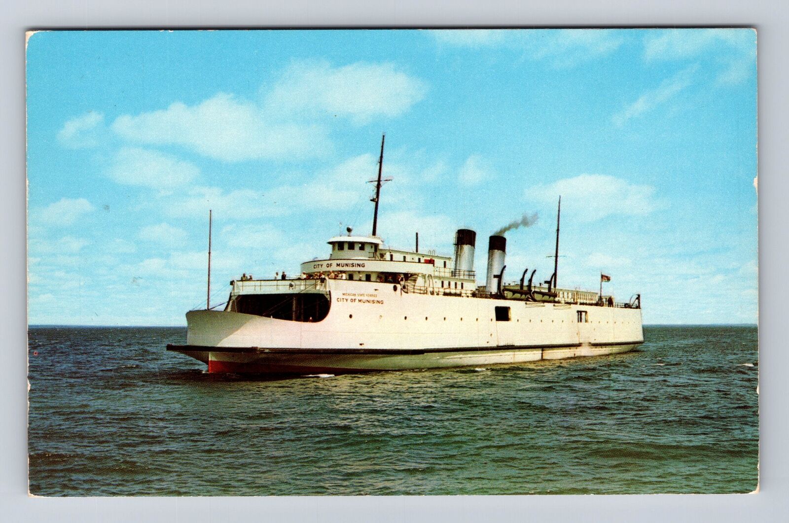 Ship, The City Of Munising Ship In Water, Vintage Card Souvenir History Postcard