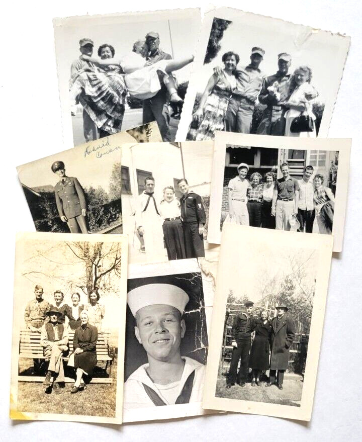 8 WWII Era Original Glossy Photos U.S. Military Soldiers in Uniform & Families