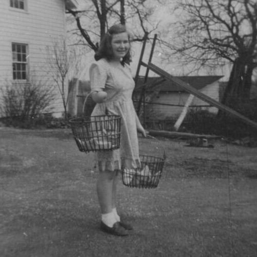 5M Photograph Girl Carrying Egg Baskets Arm 