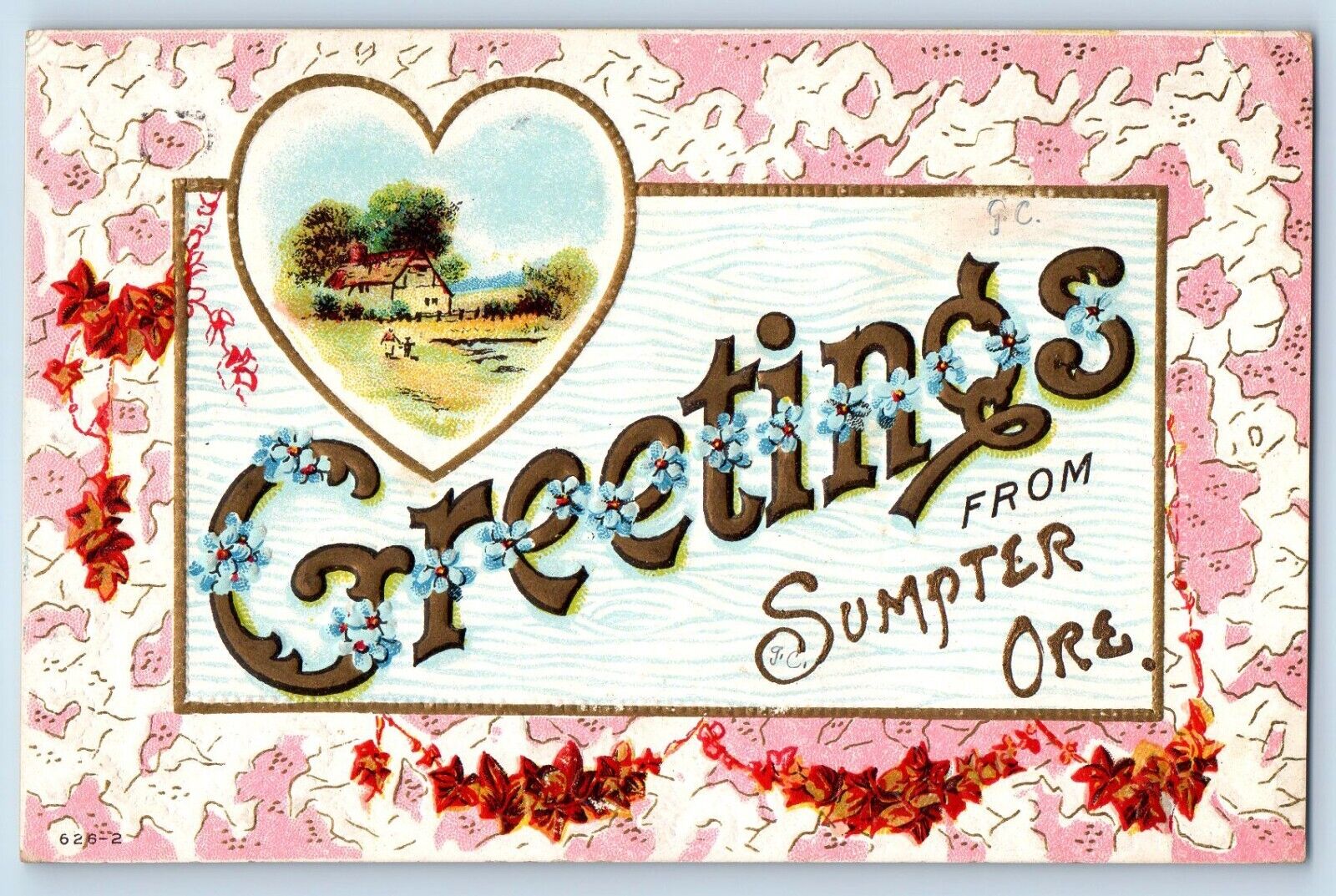 Sumpter Oregon Postcard Greetings Glitter Embossed Exterior 1910 Vintage Antique