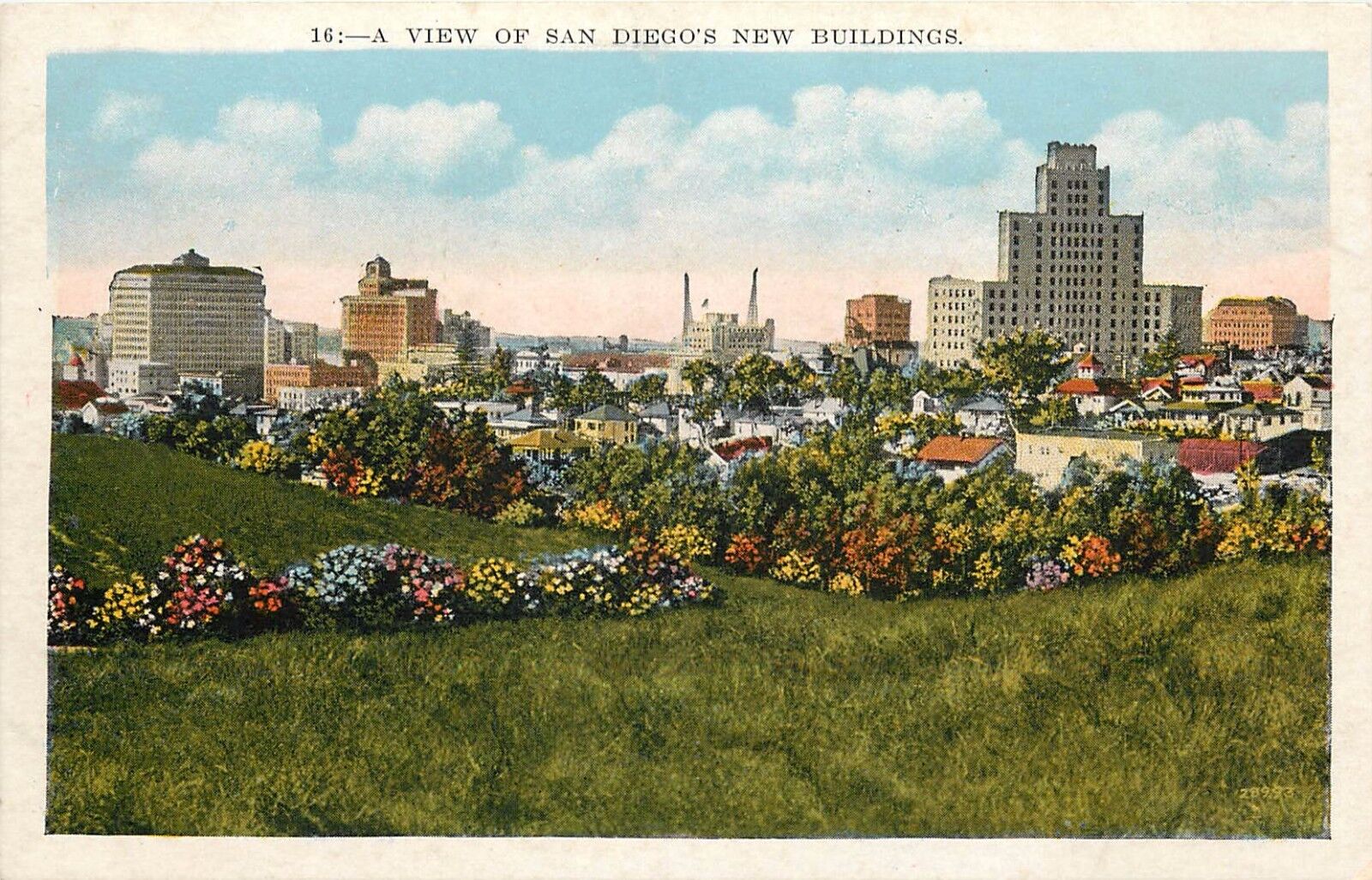 View of San Diego California circa 1915-1930 New Buildings Postcard