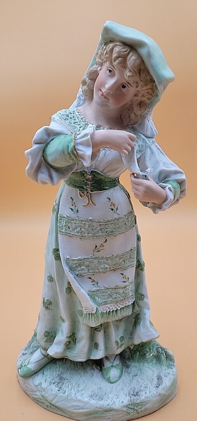 Antique Gebruder Heubach Bisque Tambourine Lady Figurine Statue Unmarked Read 