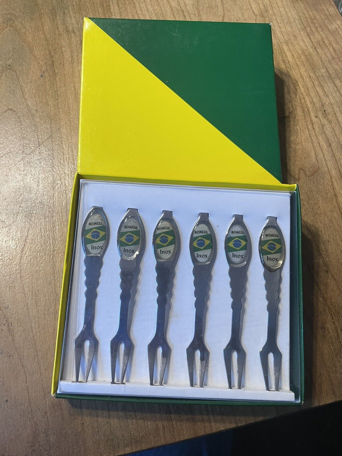 Brazil Lnox Embossed Small Souvenir Fork Set