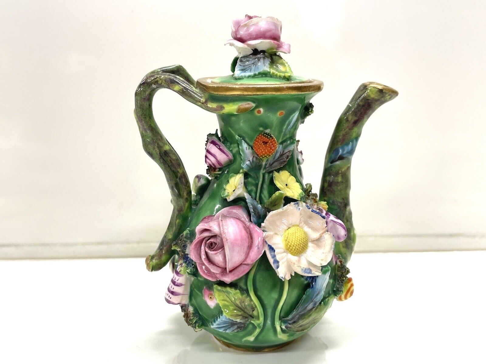 Antique 1800s Miniature Spode Floral Encrusted Rosewater Sprinkler #4817