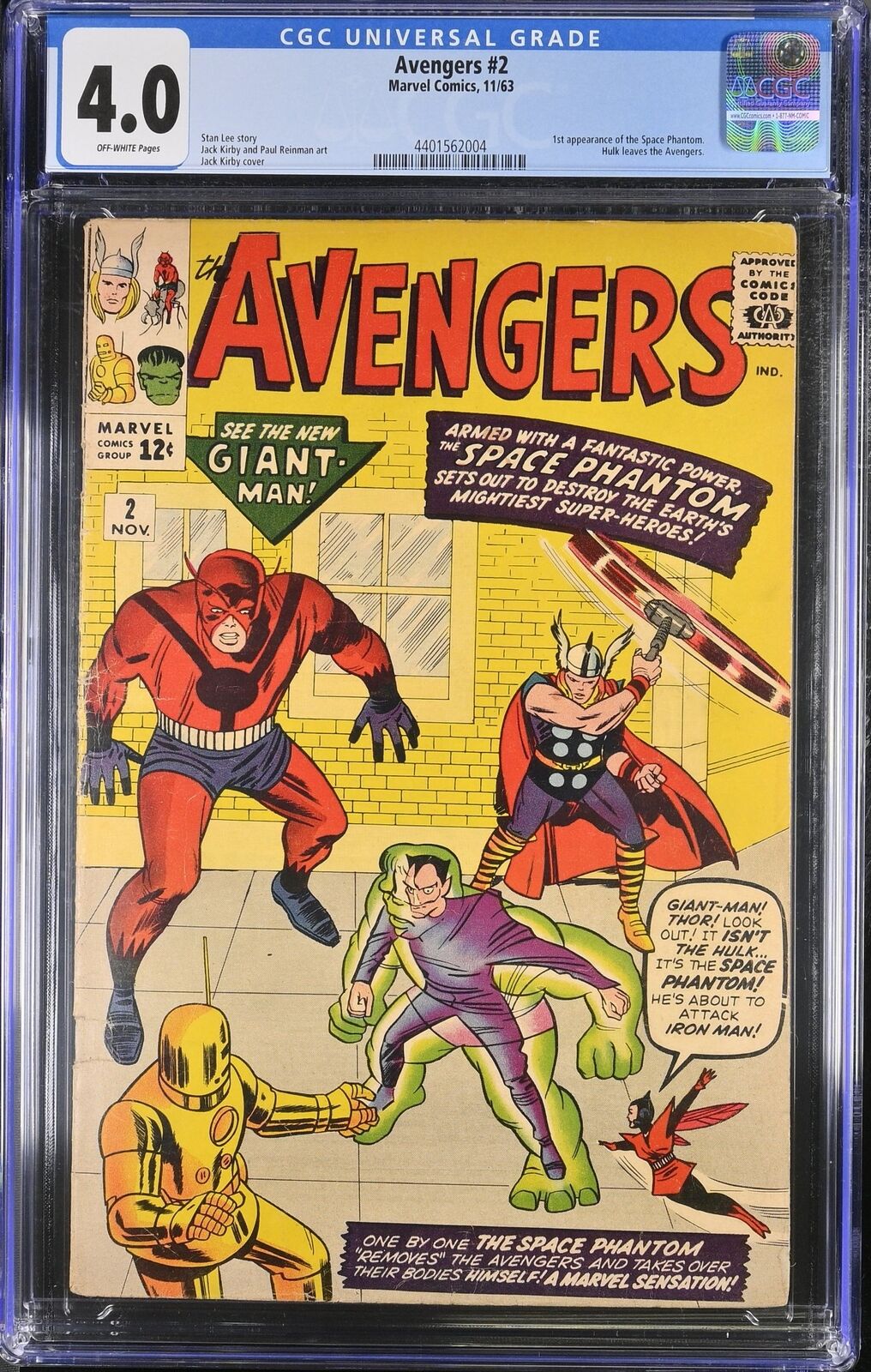 Avengers (1963) #2 CGC VG 4.0 1st Space Phantom Hulk Leaves Jack Kirby