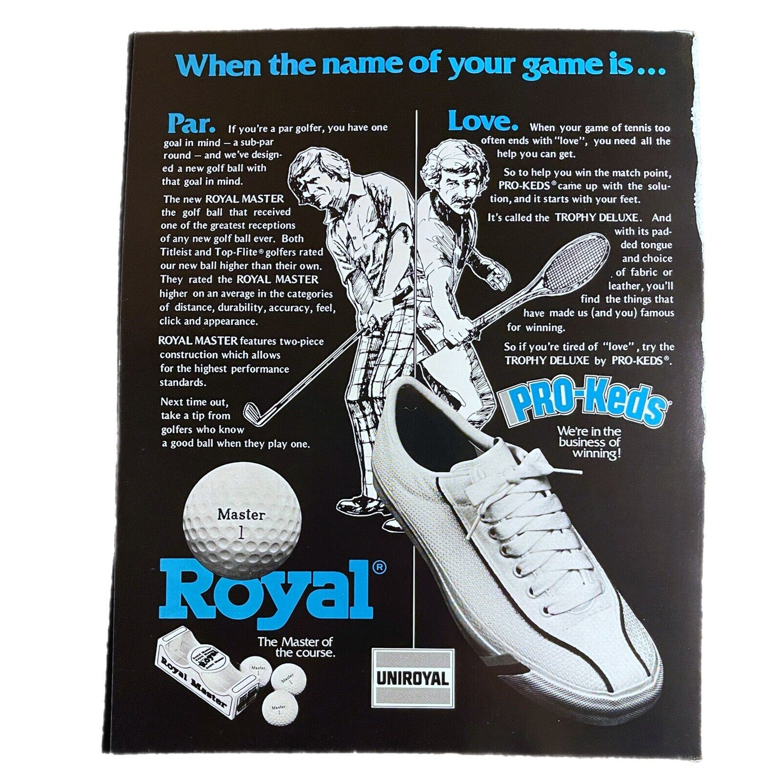 Uniroyal Royal Pro-Keds Vintage 1976 Print Ad Golf Shoes Ball