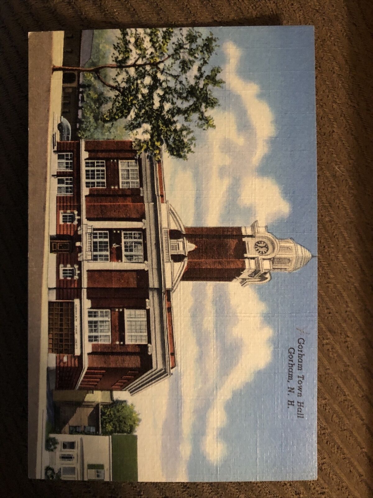 Vintage Linen Postcard Gorham Town Hall, New Hampshire c1930s
