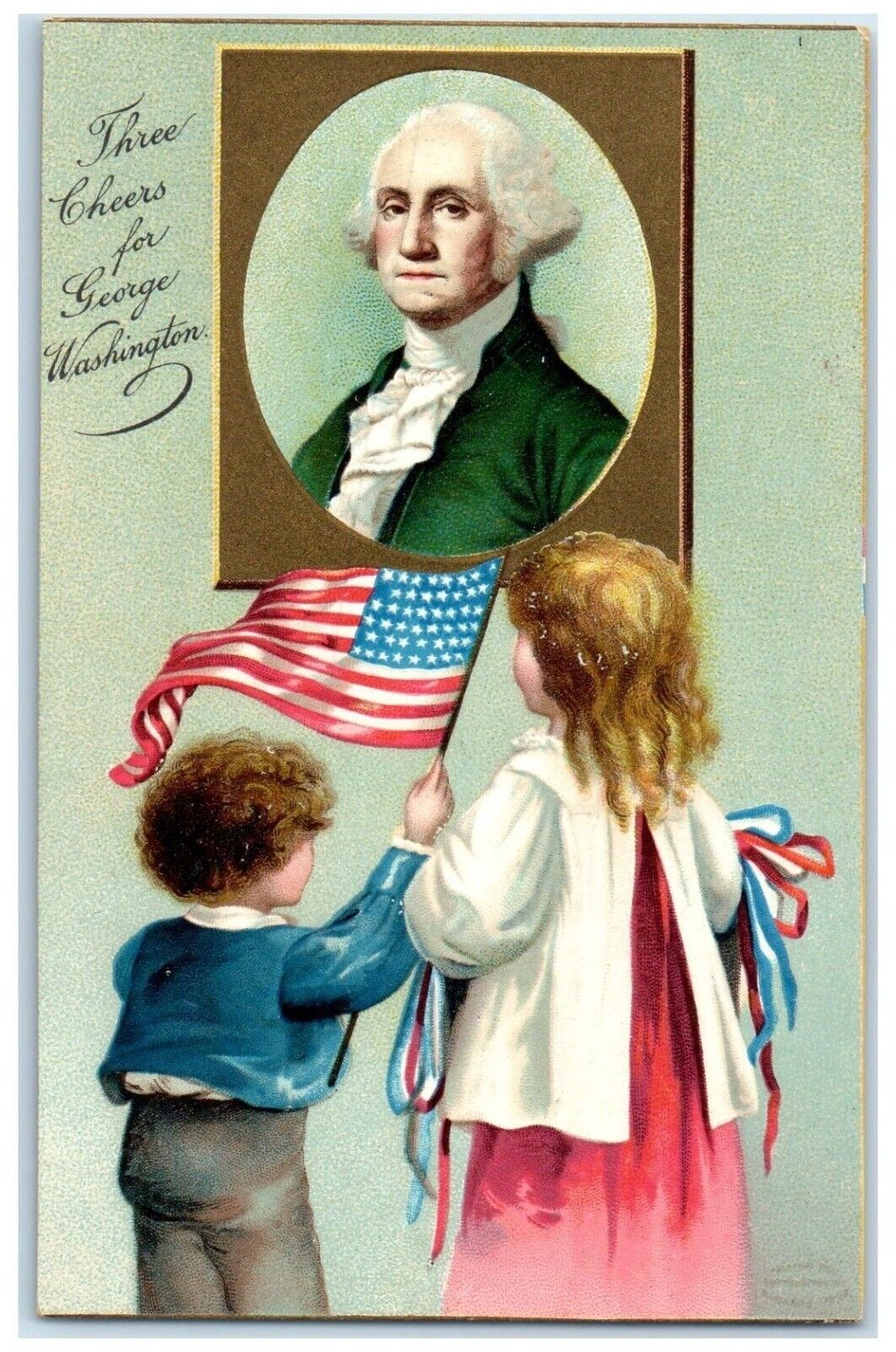 c1910\'s George Washington Children Holding Flag Embossed Antique Postcard