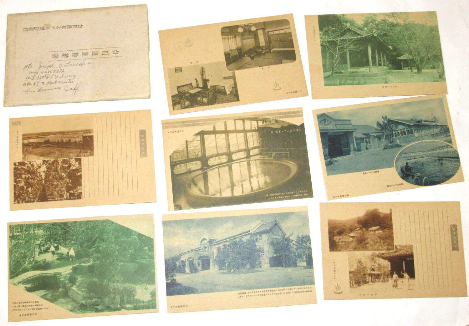 8 WWII 1930s-40s KOREAN VACATION SPOTS POSTCARDS PRINTED IN JAPANESE HOTEL PICS
