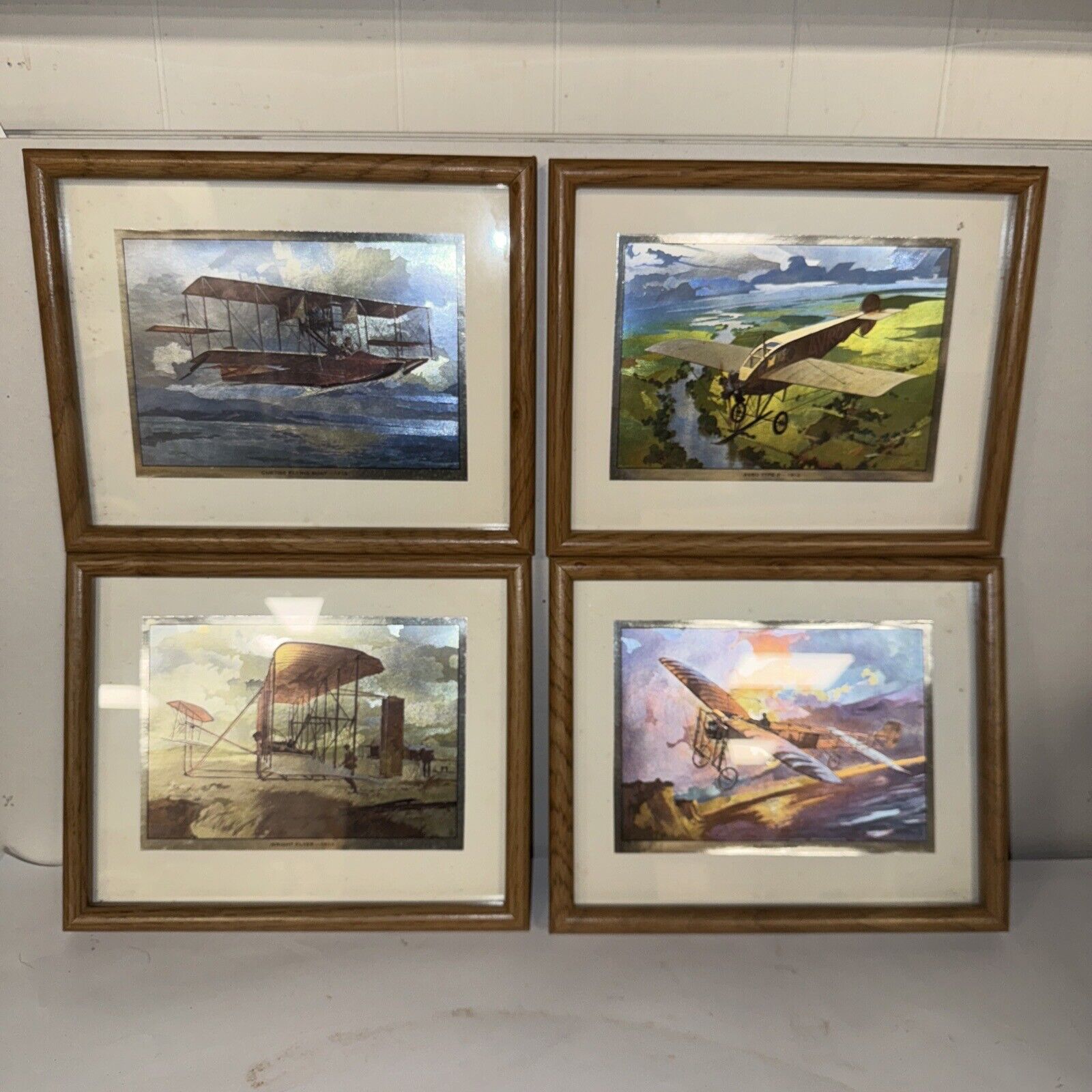 Set Of 4 Holographic 1903-1913 Plane Prints Framed Early Aircraft Flight Art