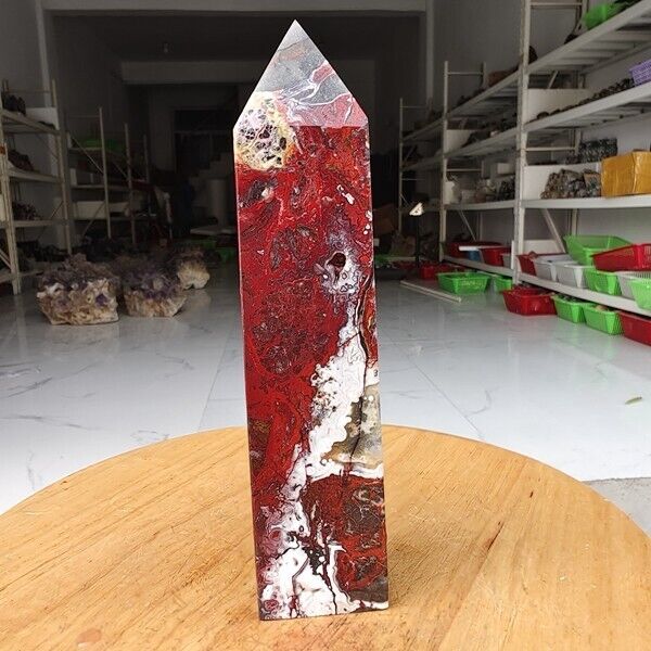 630g Natural Polished Mexico Banded Agate Obelisk Crystal Tower Point Healing
