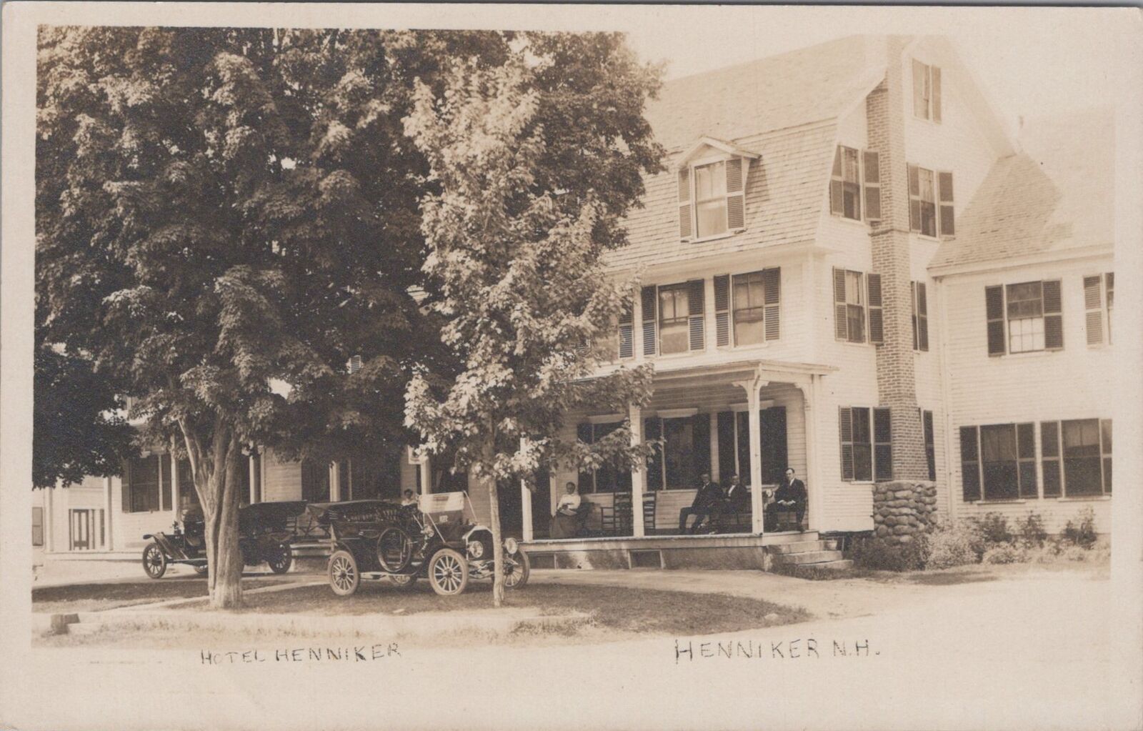 Hotel Henniker New Hampshire Old Cars c1910s RPPC Photo Postcard