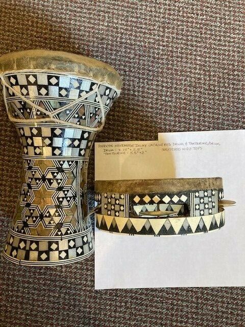 Wood Drum Vintage Africa Doumbek Djembe Goblet Mosaic Mother of Pearl Inlay NEW