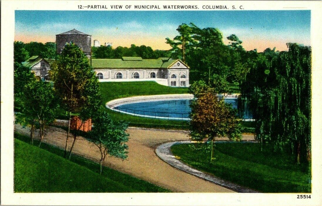 1940\'S LINEN. MUNICIPAL WATERWORKS CO. COLUMBIA, SC POSTCARD TM15
