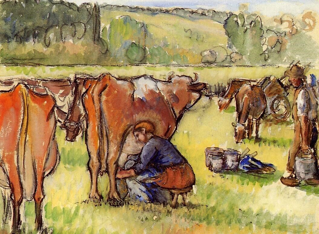 Art Oil painting landscape art Milking-Cows-Camille-Pissarro-oil-painting