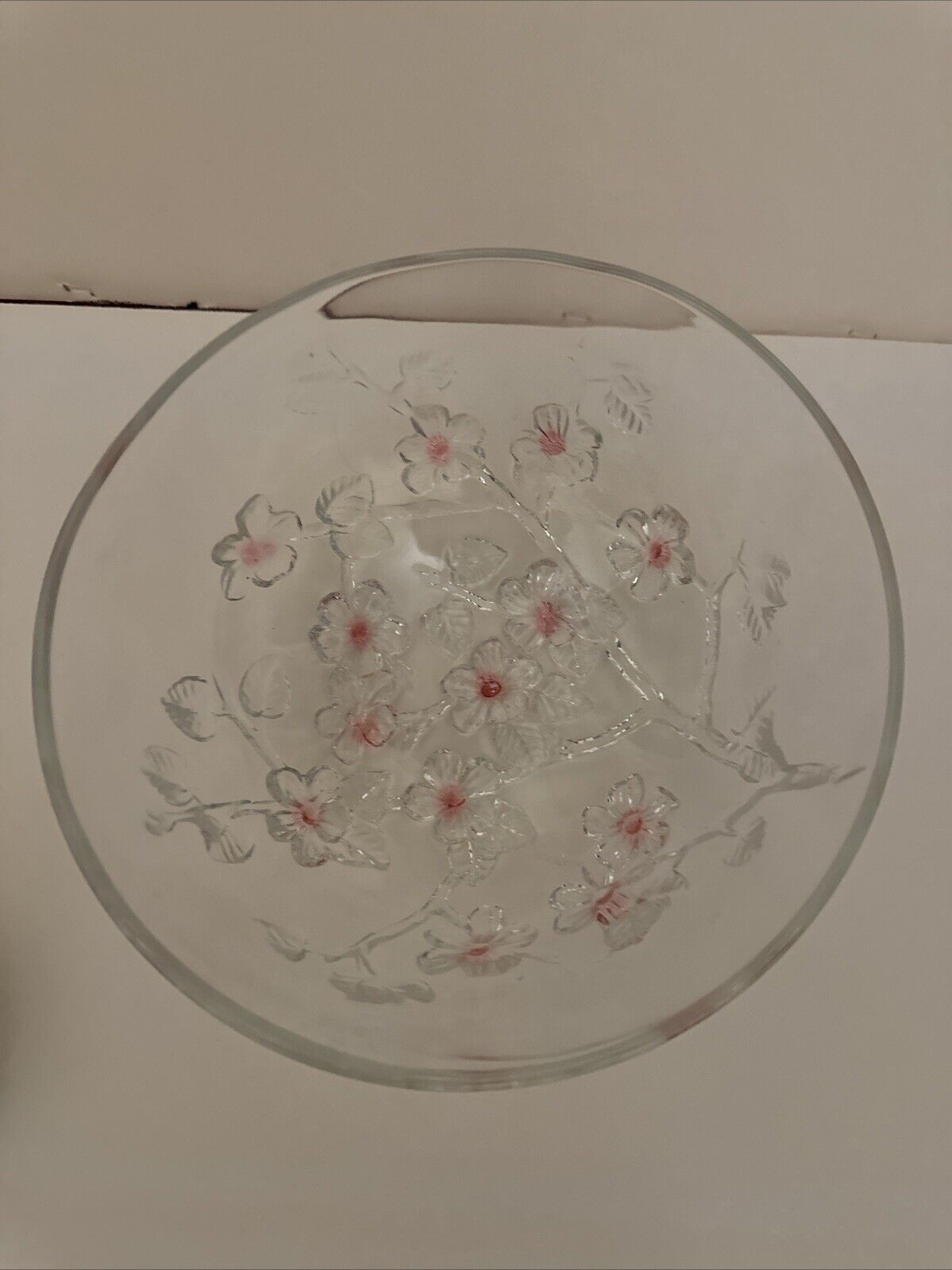 Mikasa Embossed Glass Cherry Blossom Frosted Flowers Vintage 7.25