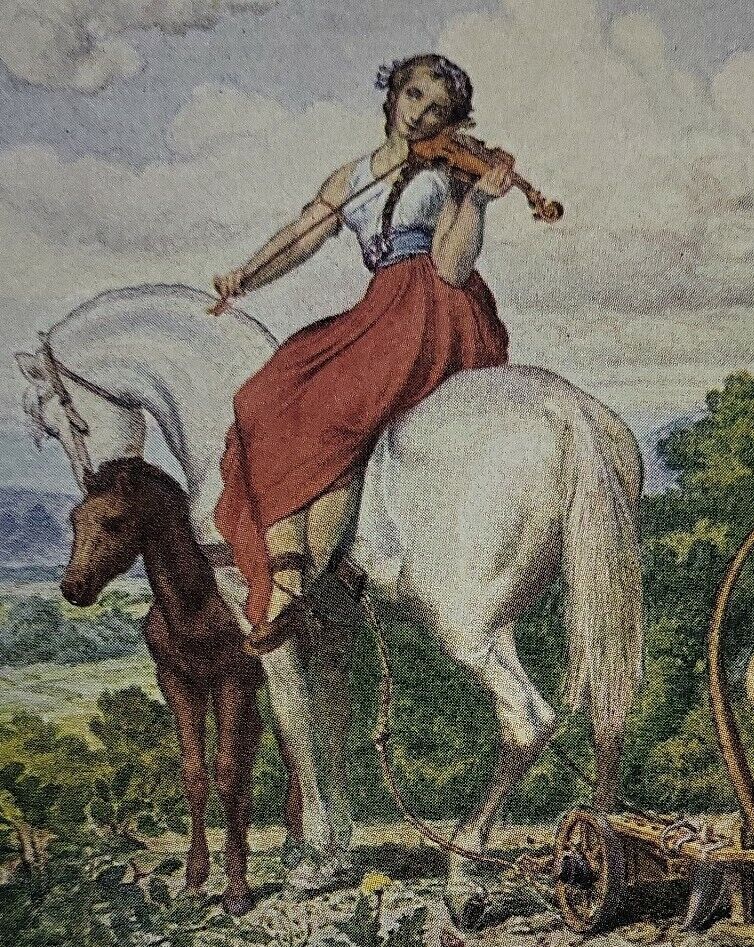 Girl On White Horse Plays Violin For Farmer 1900-10s  Jos Manes Unposted
