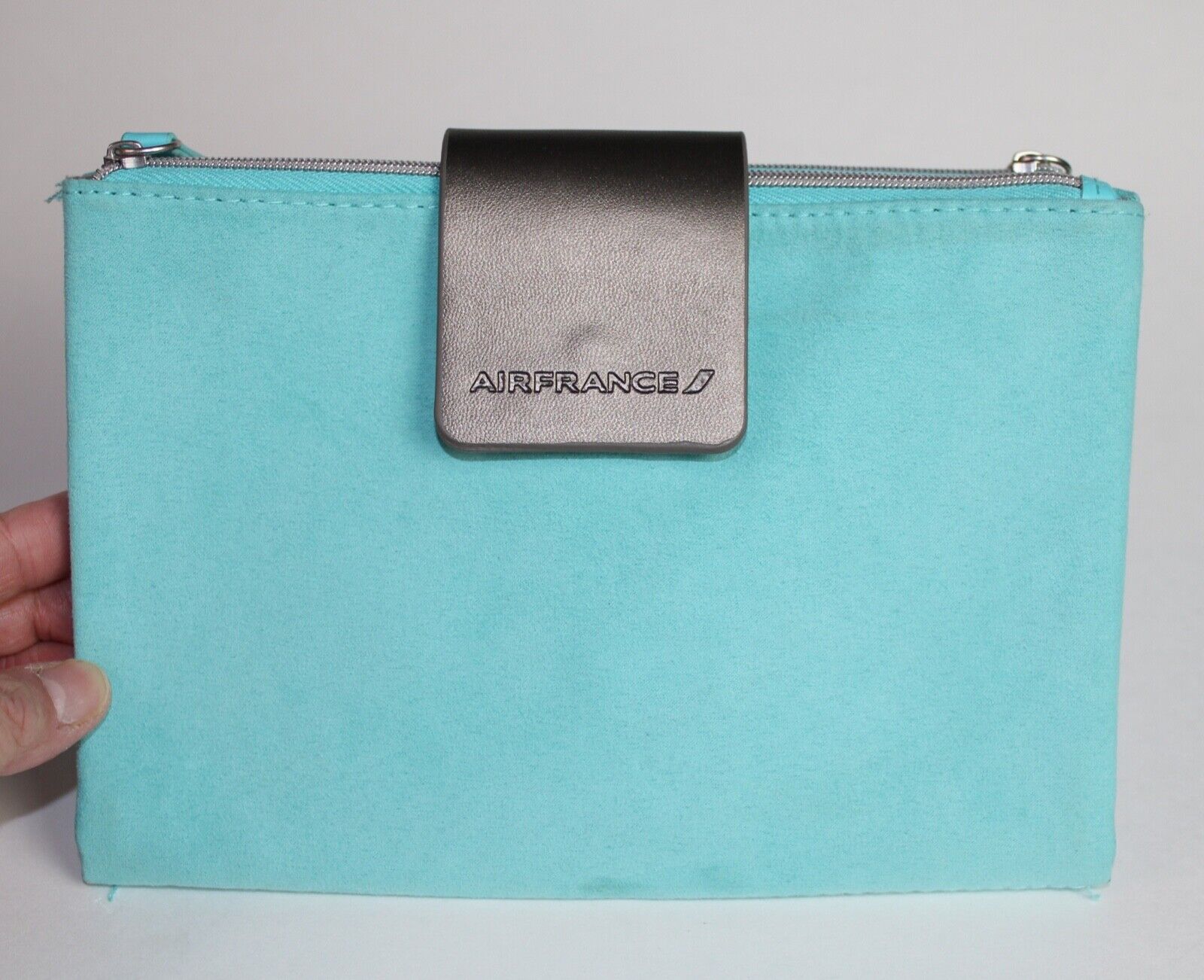 NEW Unused Air France Double Compartment Dual-Zippered Pouch Bag Turquoise Blue