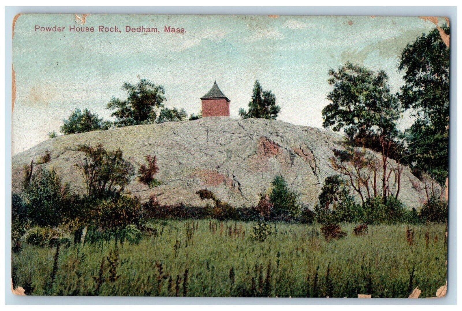 Dedham Massachusetts Postcard Powder House Rock Exterior c1909 Vintage Antique