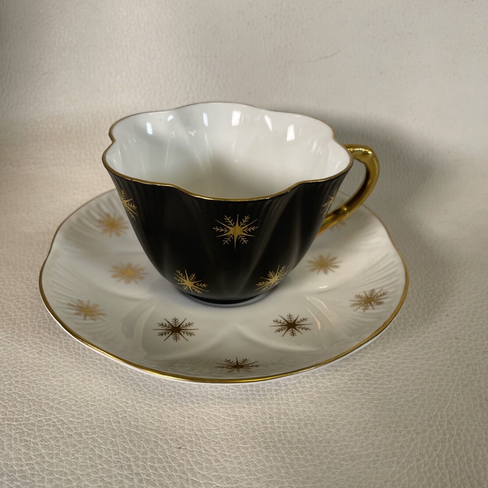 Shelley Fine Bone China Snowflake Black & White Dainty Tea Cup & Saucer England
