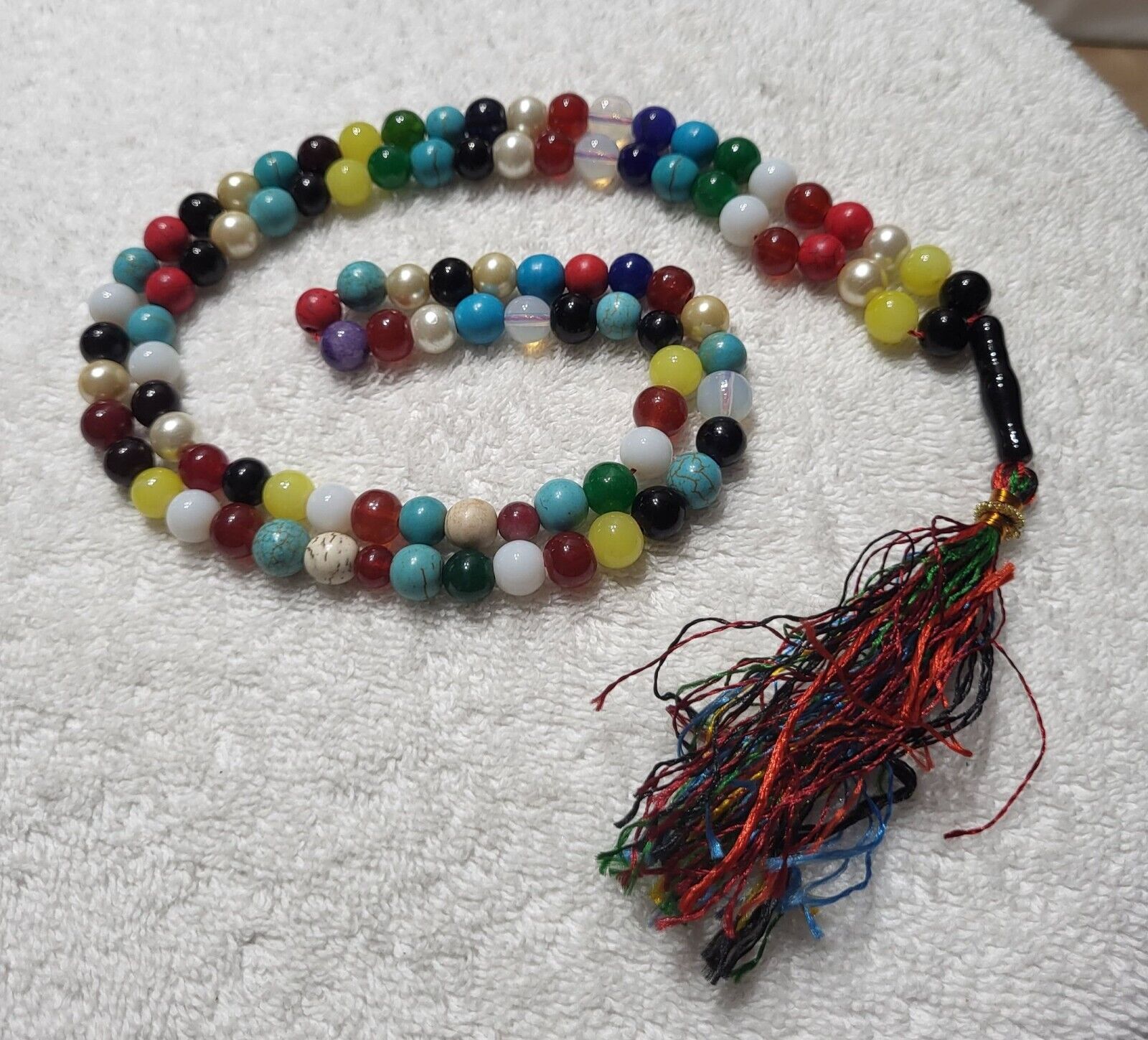 Creative Mala Multi-stone turquoise, coral, carnelian Color Necklace Mala Beads