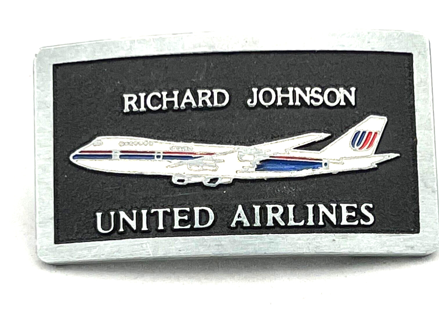 Vintage Richard Johnson United Airlines Planes Men\'s Belt Buckle Pilot