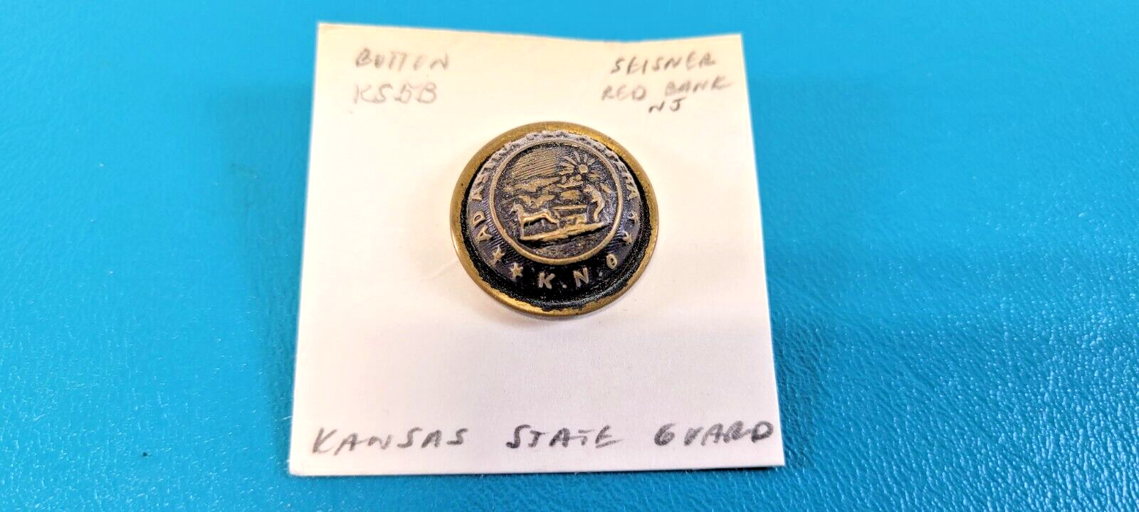 Antique Kansas State Guard Military Button Seisner Red Bank NJ   KA