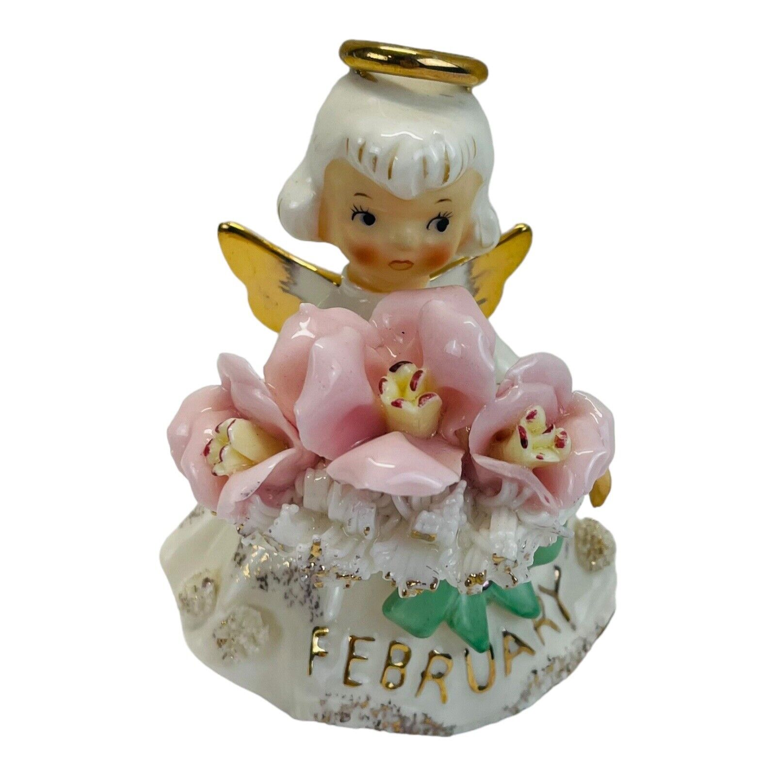 Vintage Lefton Angel February Birthday Figurine Violet Amethyst 489 Monthly