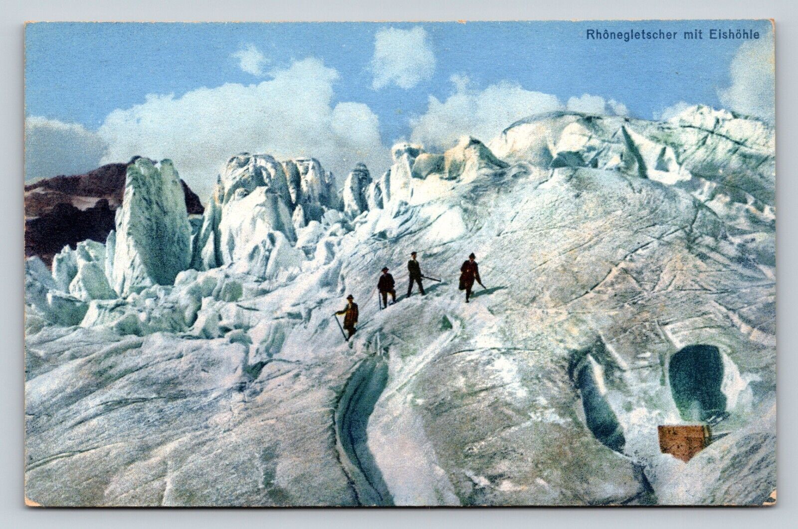 People at Rhone Glacier with Ice Cave Switzerland Vintage Postcard 0560