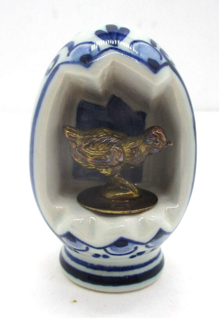 Vintage Zenith Gouda Art Pottery Blue Delft Egg With Chick Figurine LE 223/750